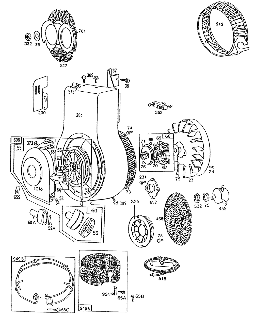 Blower Hsg,flywheels,screen 2 Diagram and Parts List for 190402-3061-XX  Briggs and Stratton Engine